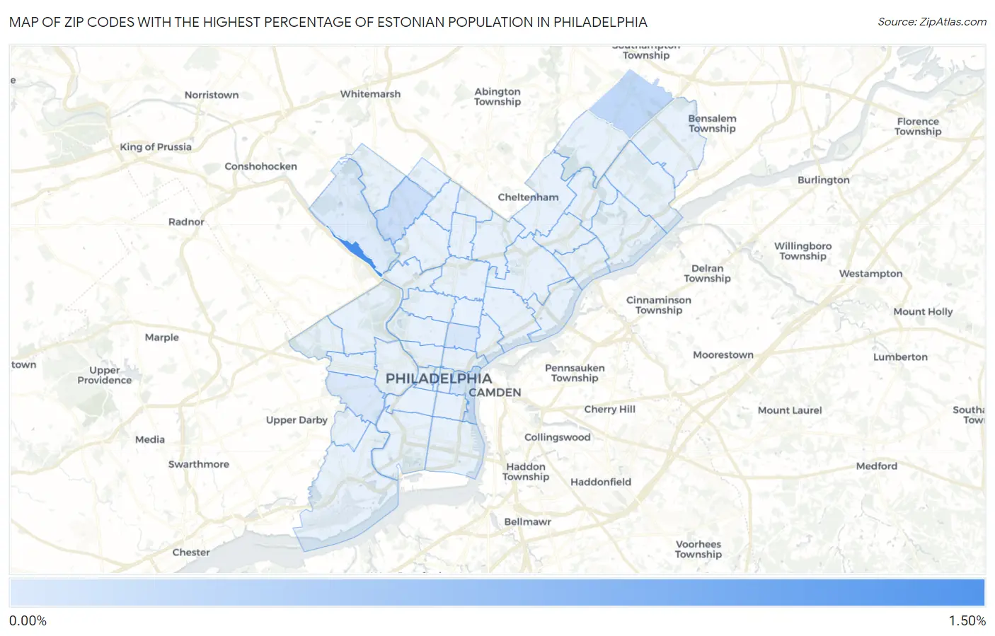 Zip Codes with the Highest Percentage of Estonian Population in Philadelphia Map