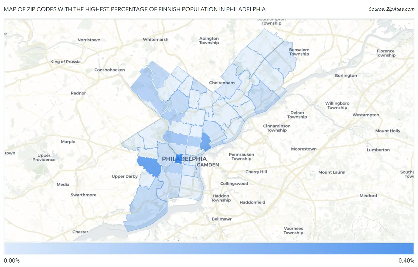 Zip Codes with the Highest Percentage of Finnish Population in Philadelphia Map