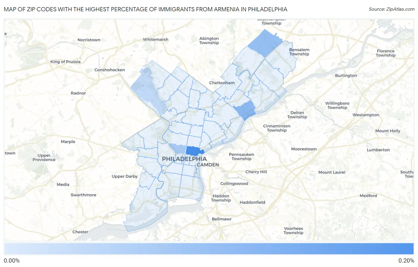 Zip Codes with the Highest Percentage of Immigrants from Armenia in Philadelphia Map