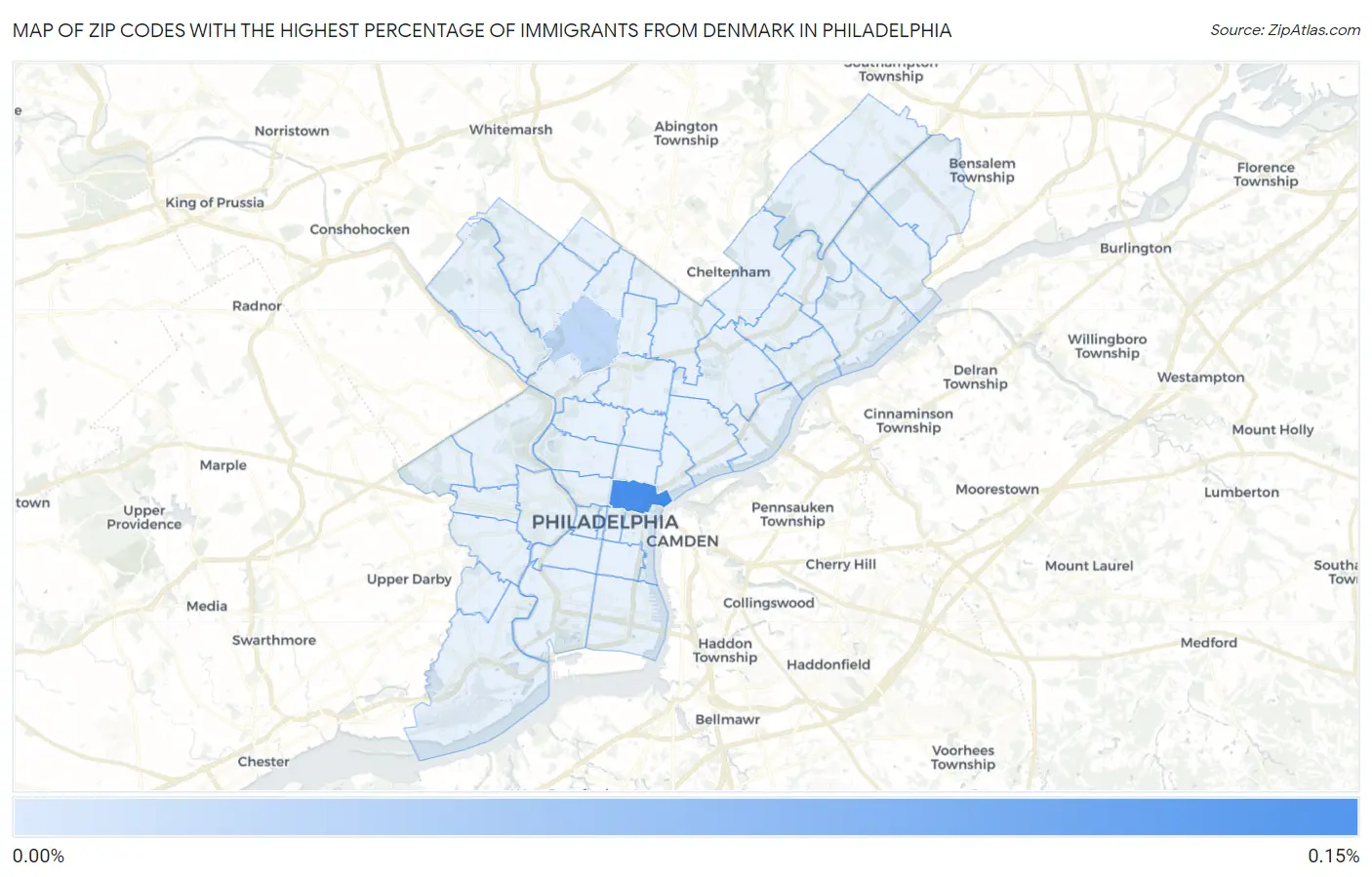 Zip Codes with the Highest Percentage of Immigrants from Denmark in Philadelphia Map