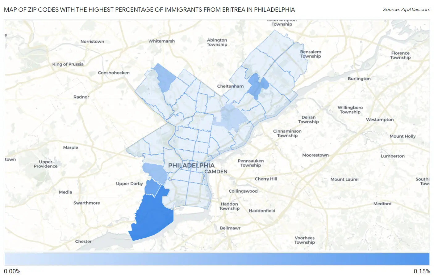 Zip Codes with the Highest Percentage of Immigrants from Eritrea in Philadelphia Map