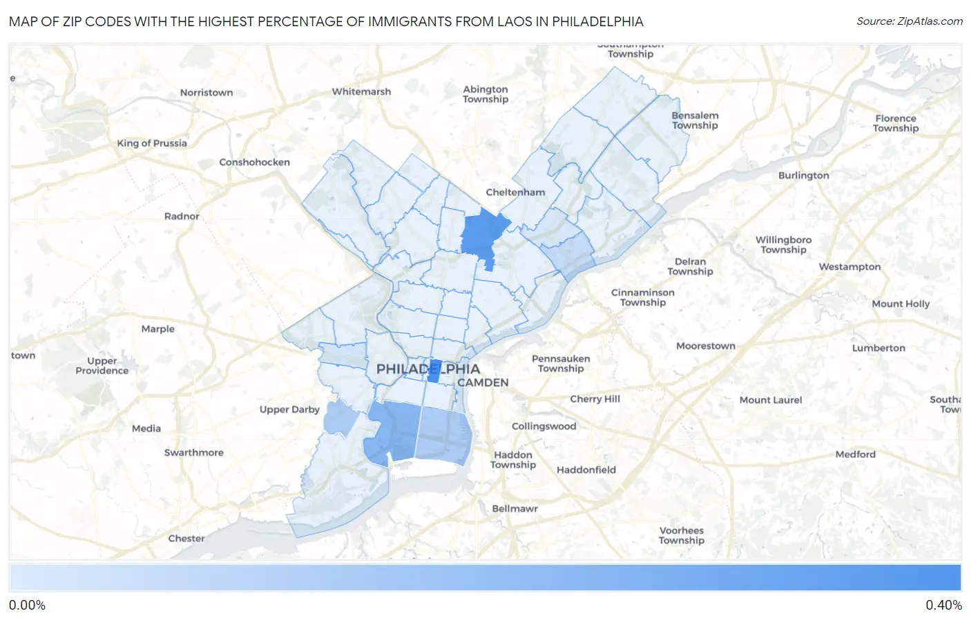 Zip Codes with the Highest Percentage of Immigrants from Laos in Philadelphia Map