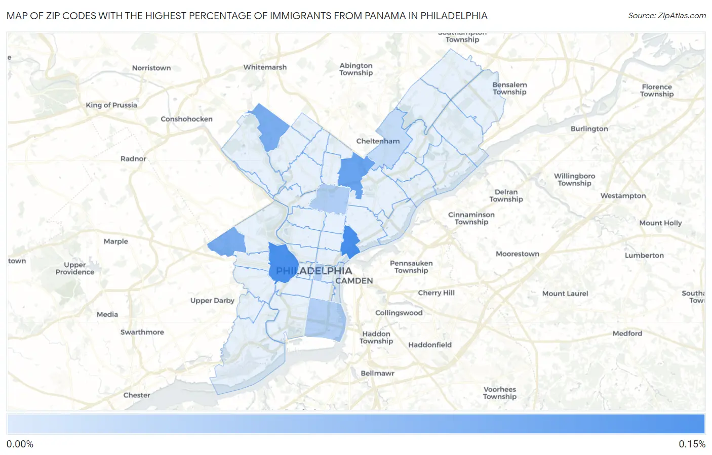 Zip Codes with the Highest Percentage of Immigrants from Panama in Philadelphia Map