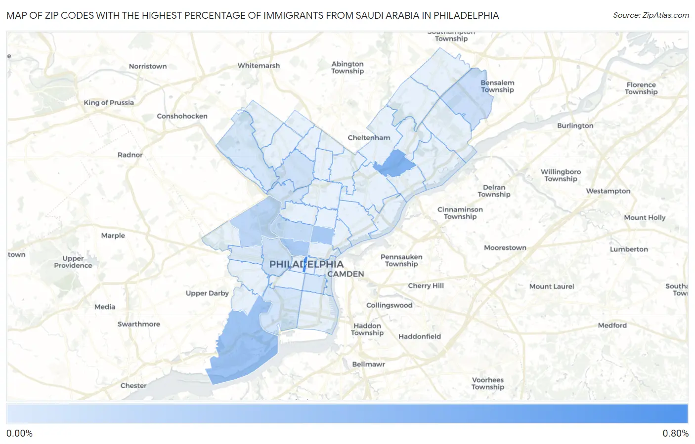 Zip Codes with the Highest Percentage of Immigrants from Saudi Arabia in Philadelphia Map