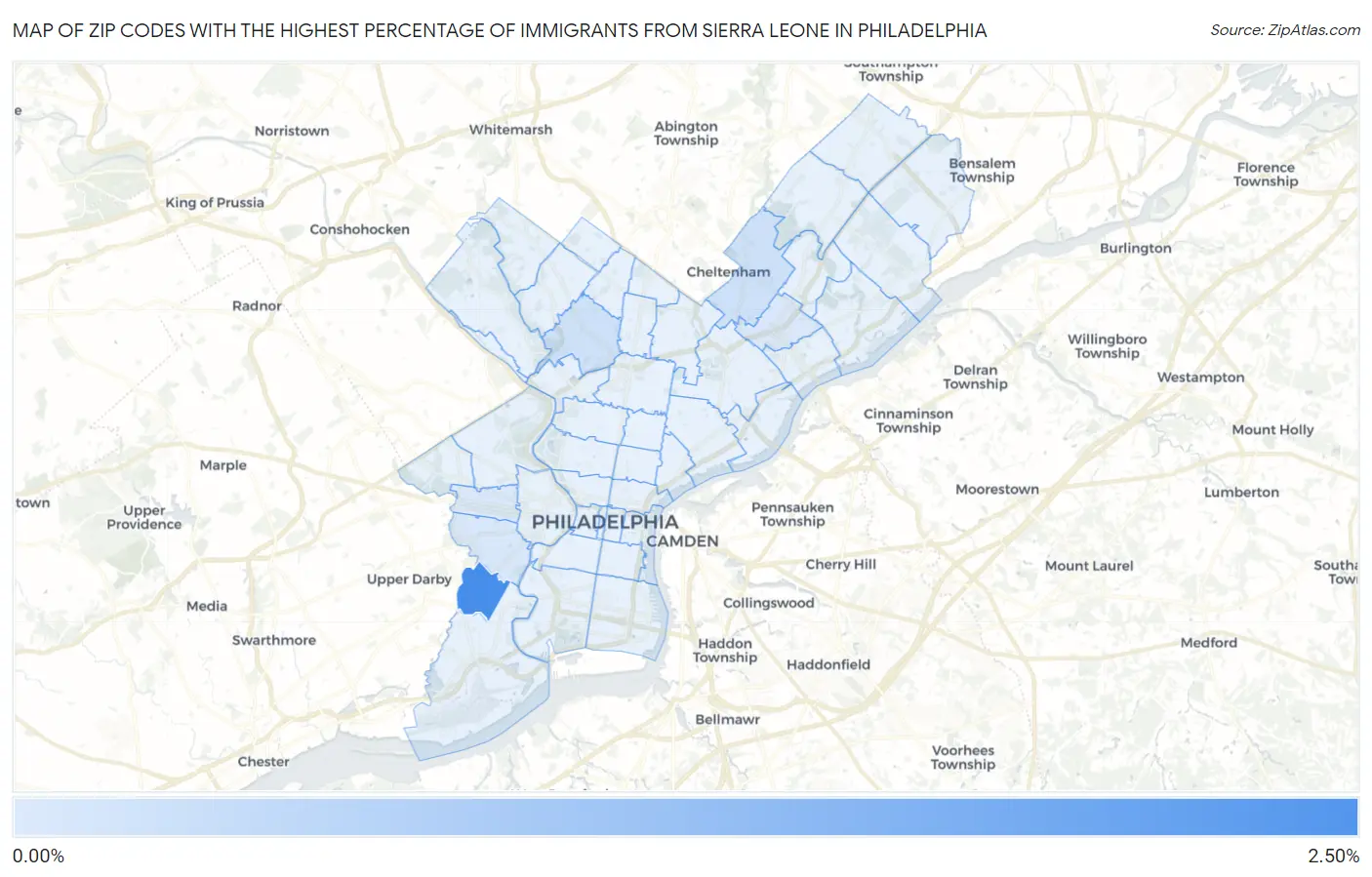 Zip Codes with the Highest Percentage of Immigrants from Sierra Leone in Philadelphia Map