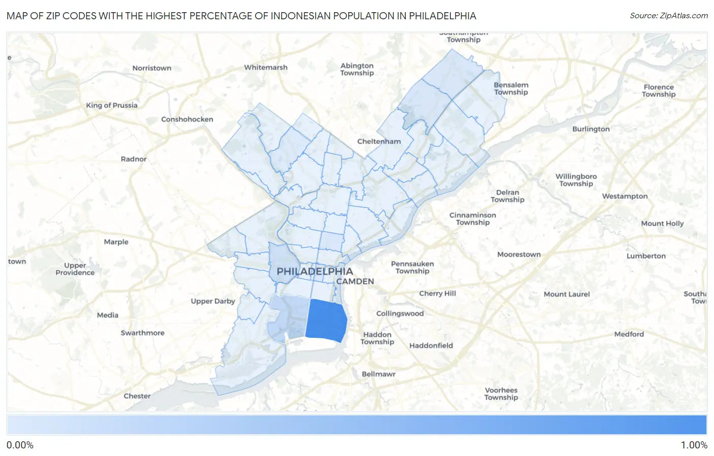Zip Codes with the Highest Percentage of Indonesian Population in Philadelphia Map