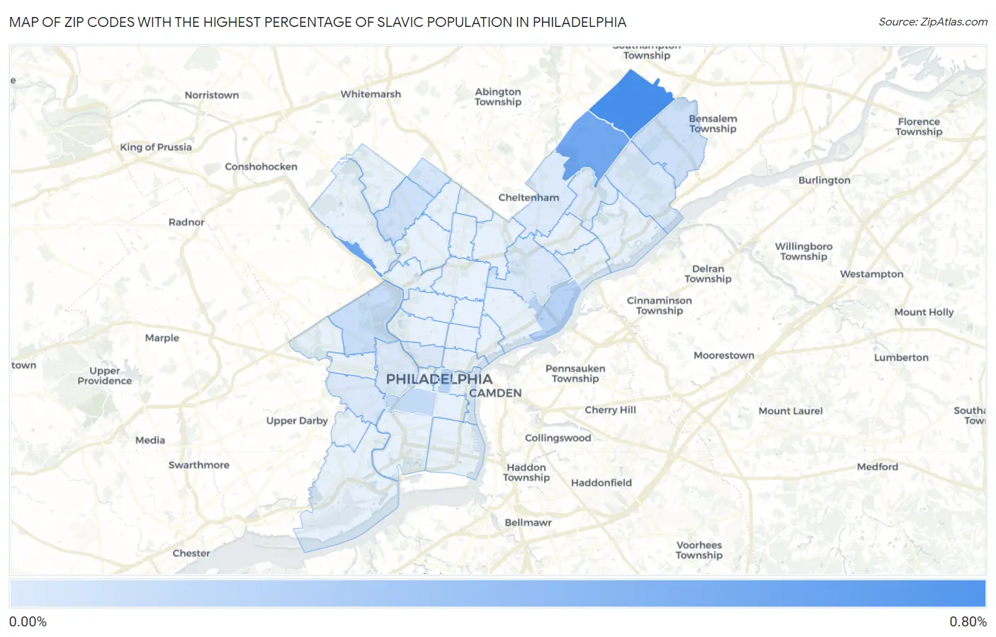 Zip Codes with the Highest Percentage of Slavic Population in Philadelphia Map