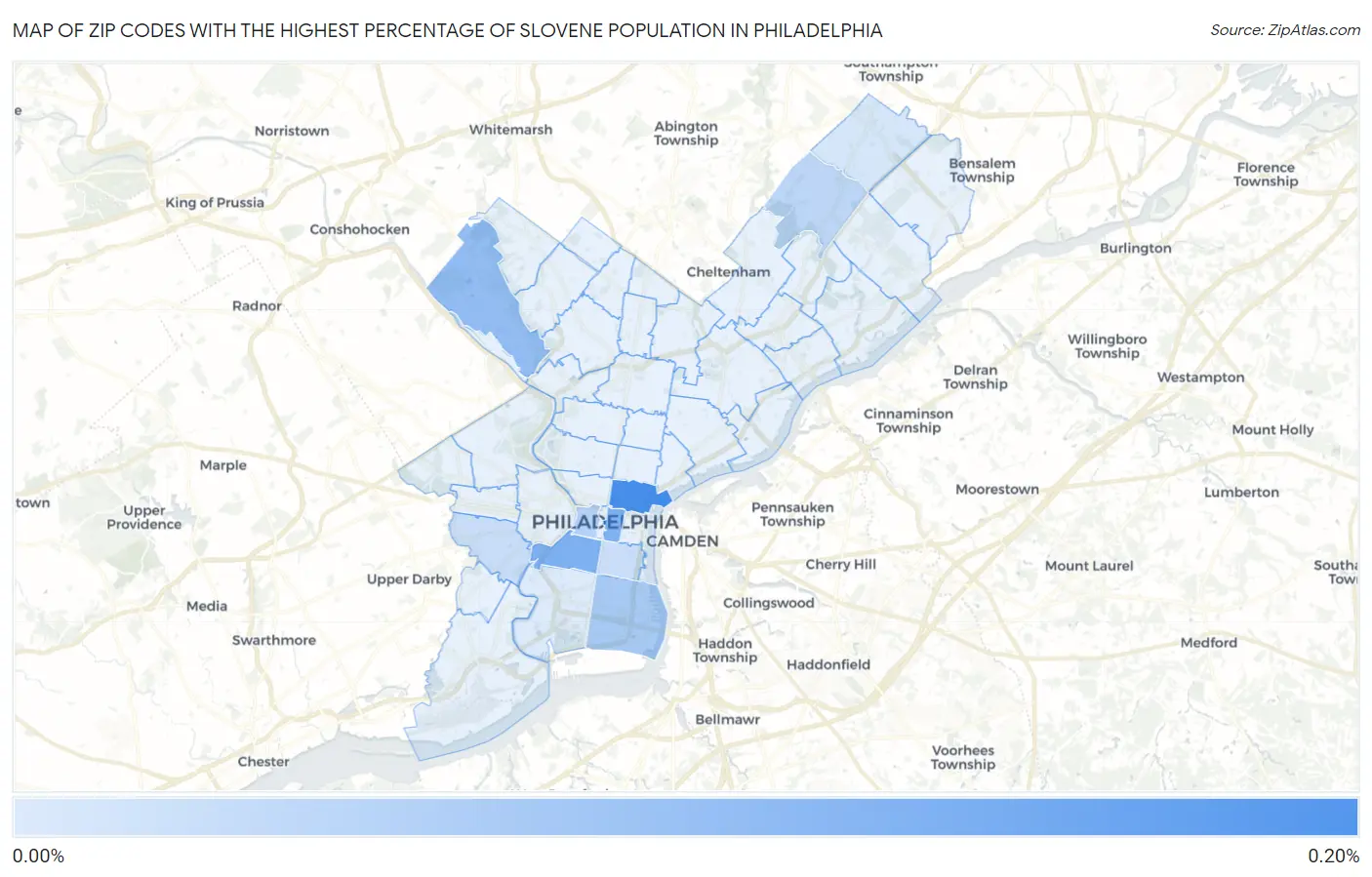 Zip Codes with the Highest Percentage of Slovene Population in Philadelphia Map