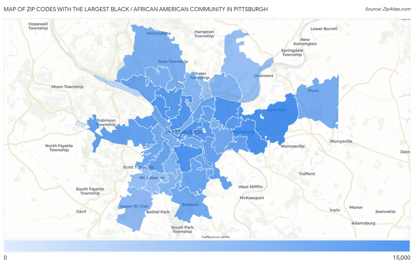 Zip Codes with the Largest Black / African American Community in Pittsburgh Map