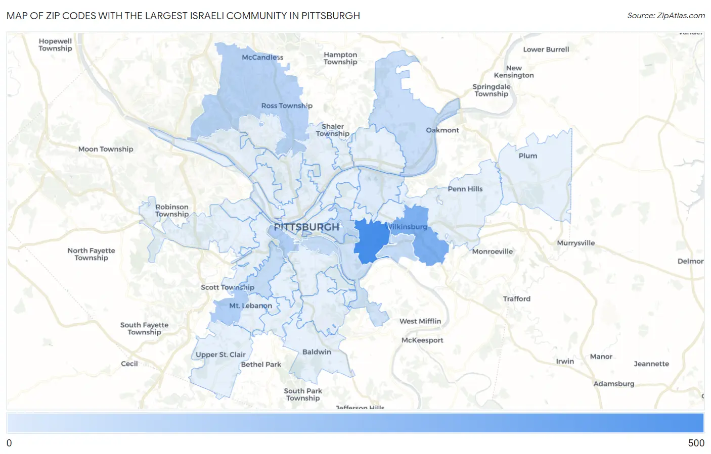 Zip Codes with the Largest Israeli Community in Pittsburgh Map