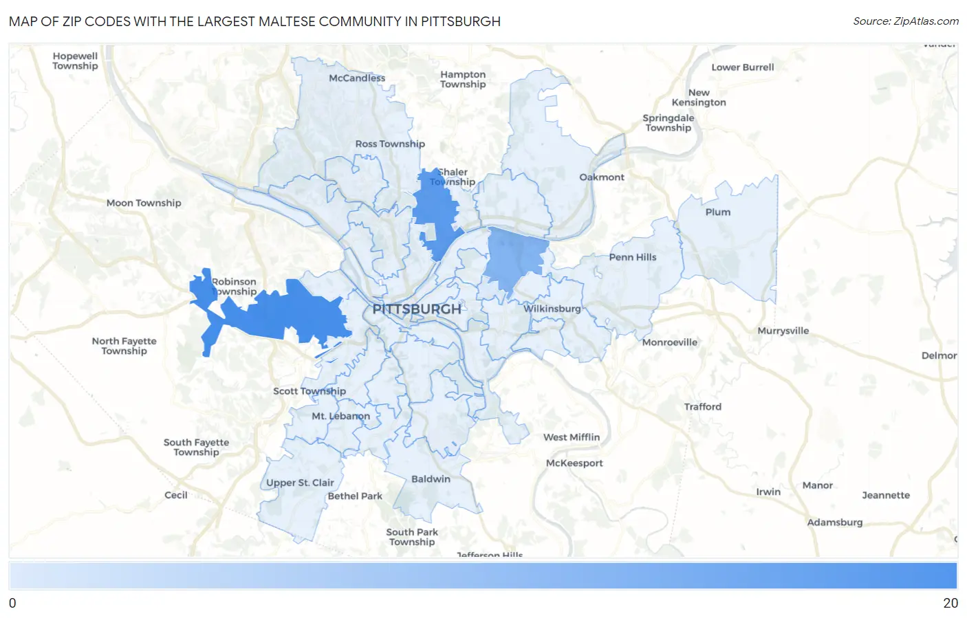 Zip Codes with the Largest Maltese Community in Pittsburgh Map