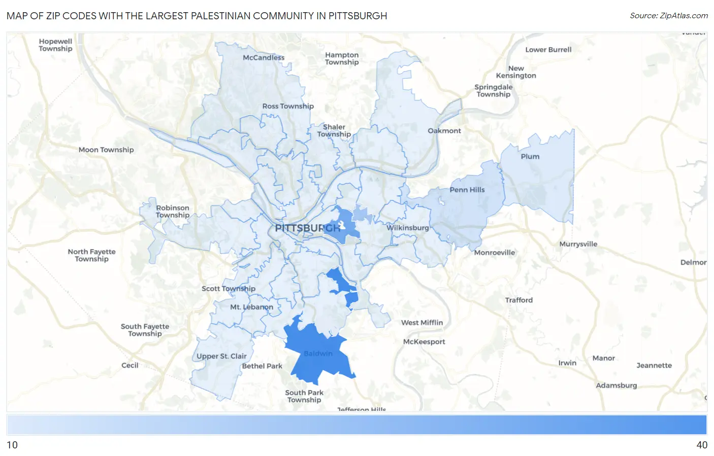 Zip Codes with the Largest Palestinian Community in Pittsburgh Map