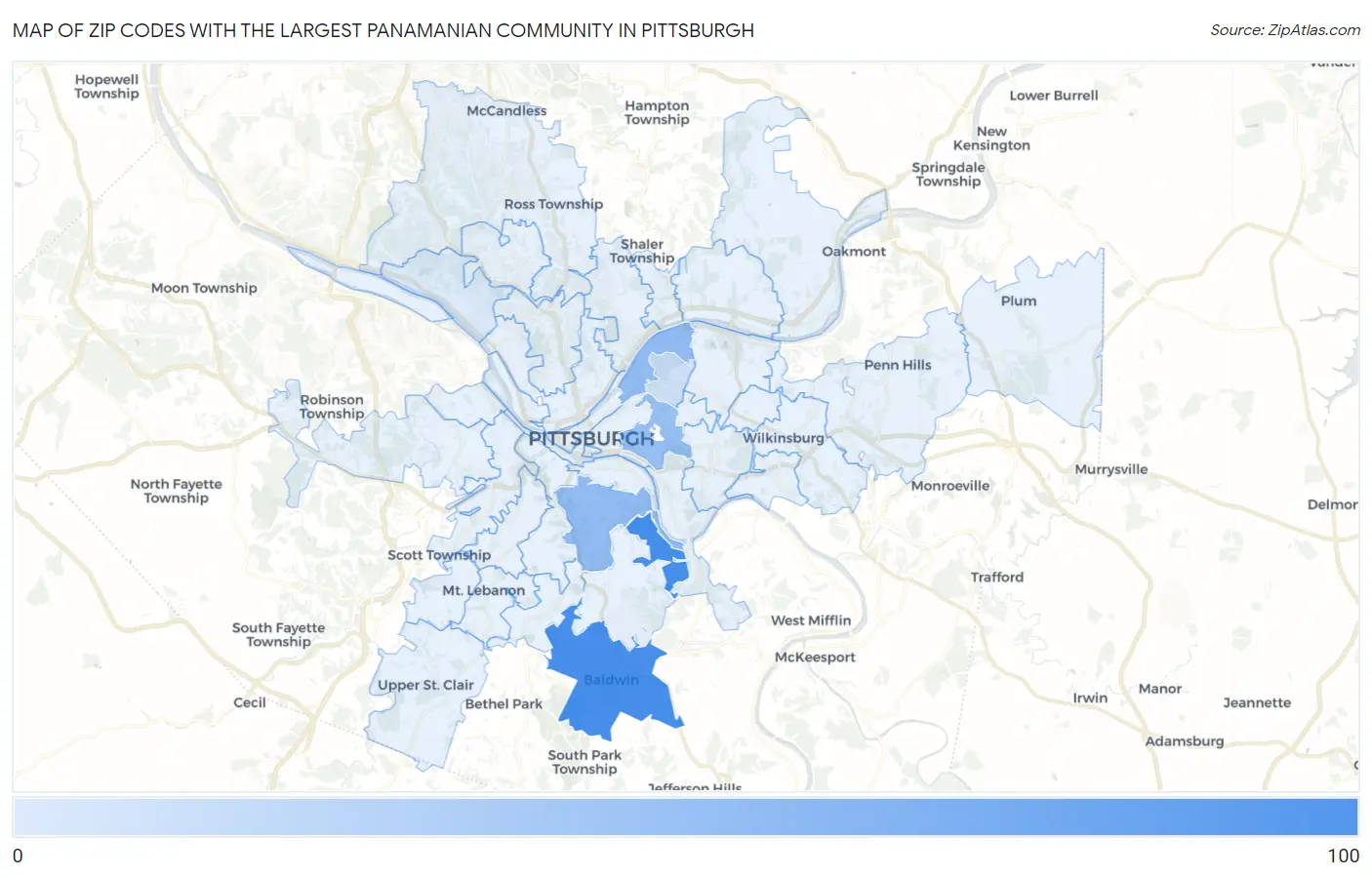 Zip Codes with the Largest Panamanian Community in Pittsburgh Map