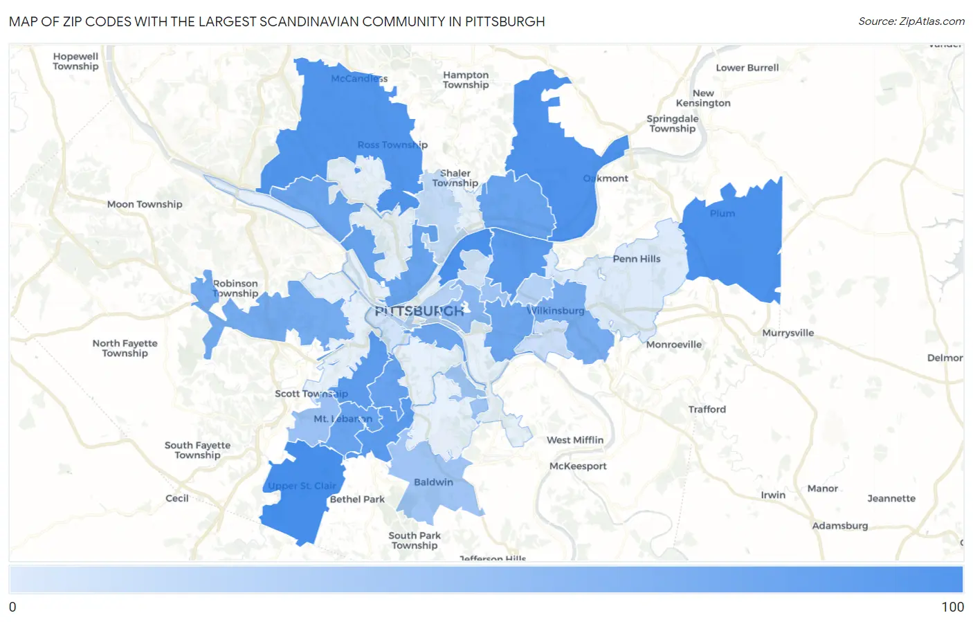 Zip Codes with the Largest Scandinavian Community in Pittsburgh Map