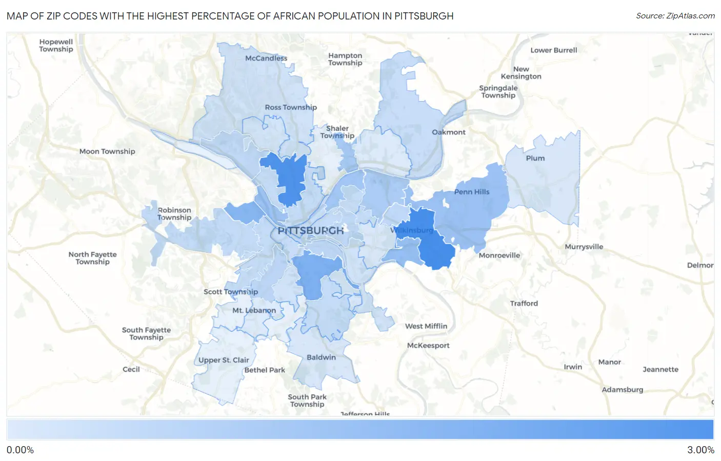 Zip Codes with the Highest Percentage of African Population in Pittsburgh Map