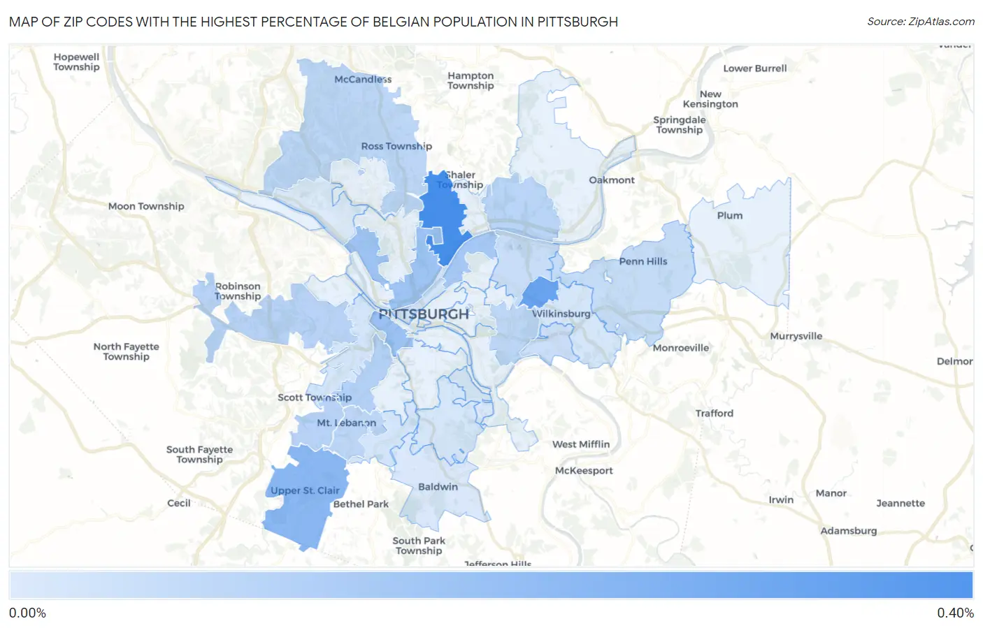 Zip Codes with the Highest Percentage of Belgian Population in Pittsburgh Map