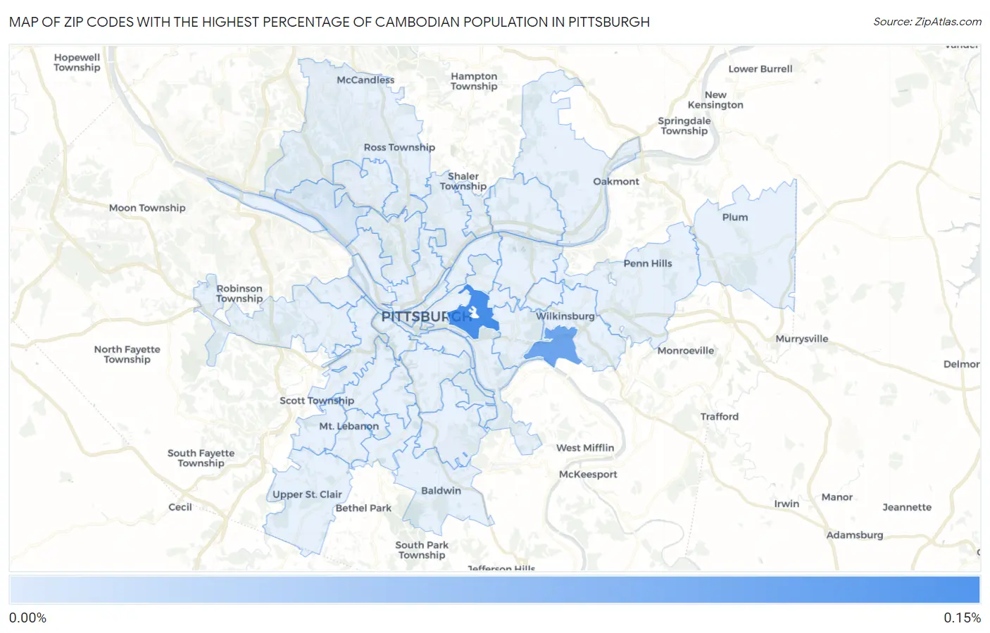 Zip Codes with the Highest Percentage of Cambodian Population in Pittsburgh Map