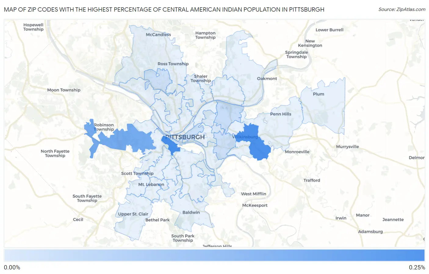 Zip Codes with the Highest Percentage of Central American Indian Population in Pittsburgh Map