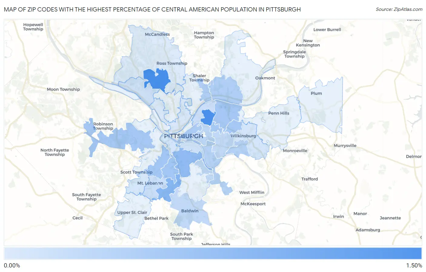 Zip Codes with the Highest Percentage of Central American Population in Pittsburgh Map