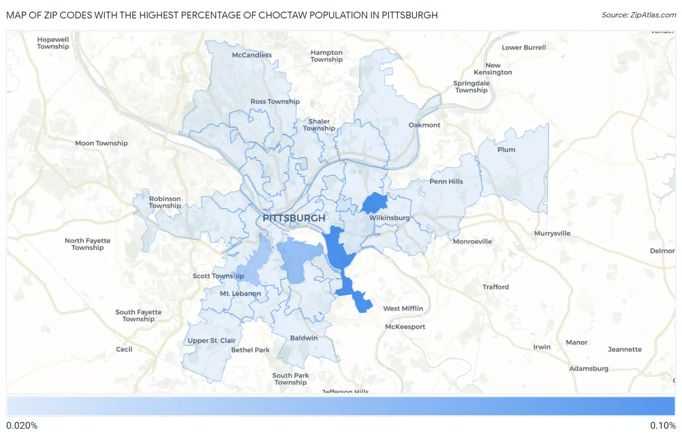 Zip Codes with the Highest Percentage of Choctaw Population in Pittsburgh Map