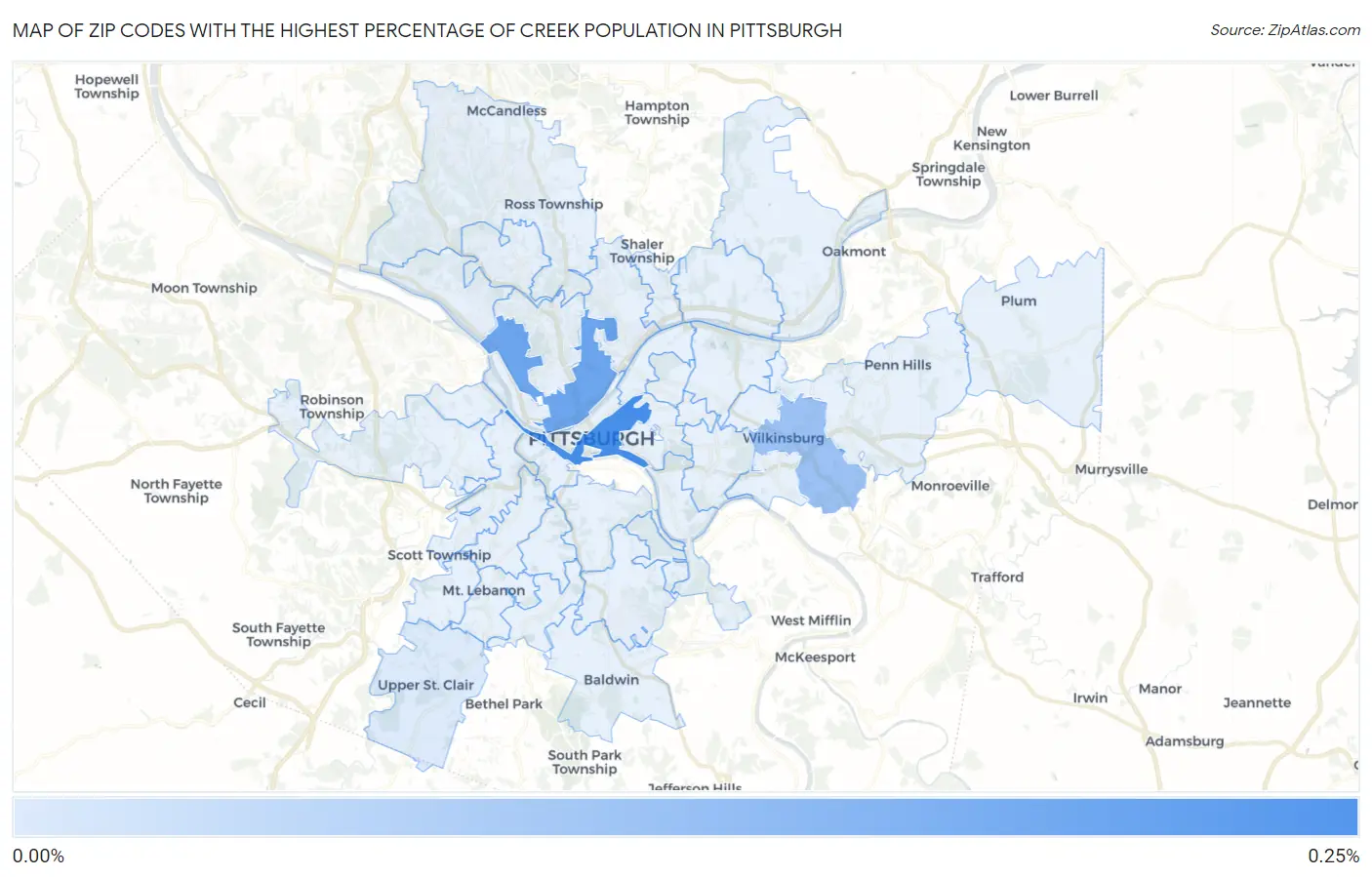 Zip Codes with the Highest Percentage of Creek Population in Pittsburgh Map
