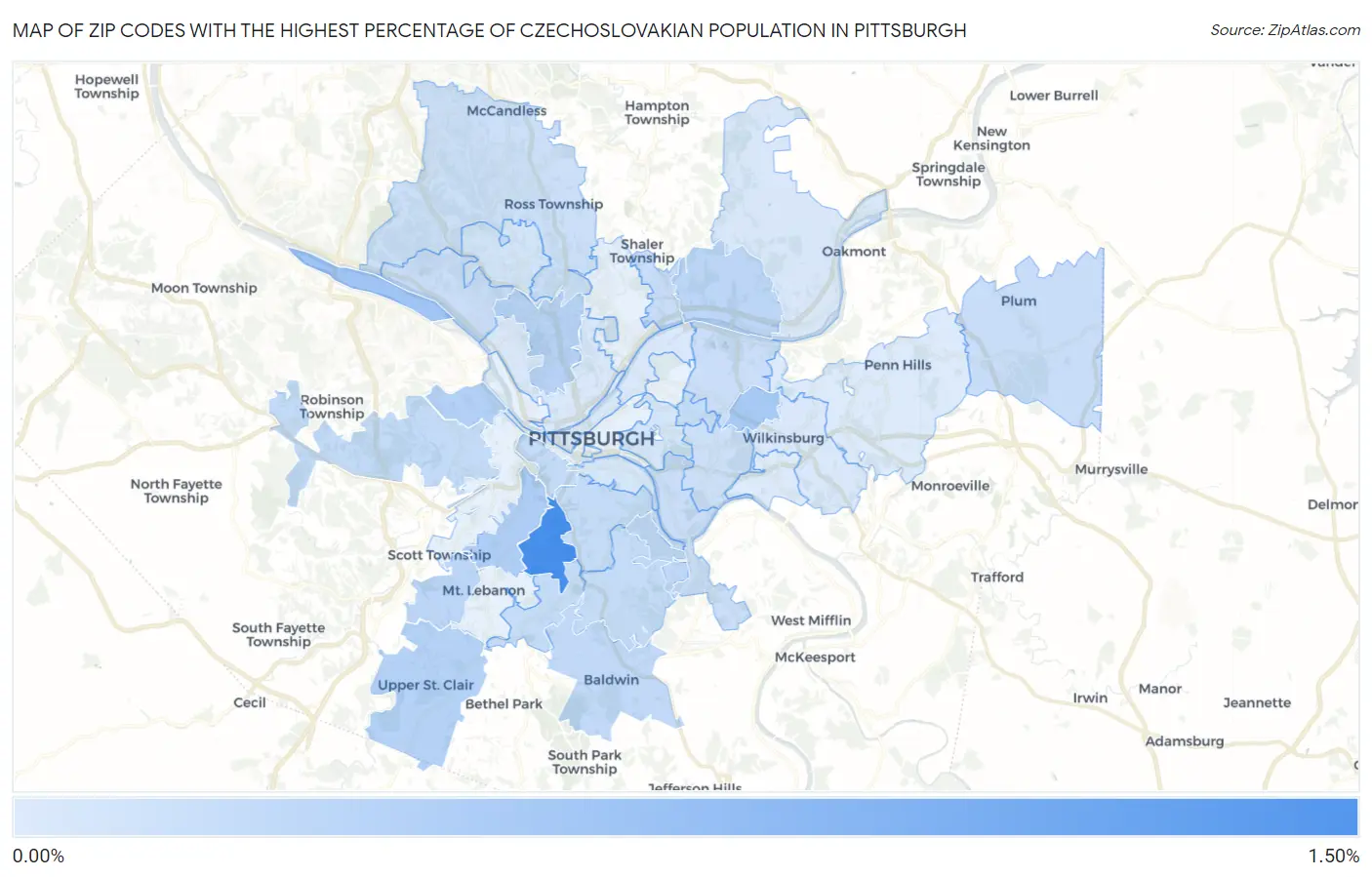 Zip Codes with the Highest Percentage of Czechoslovakian Population in Pittsburgh Map