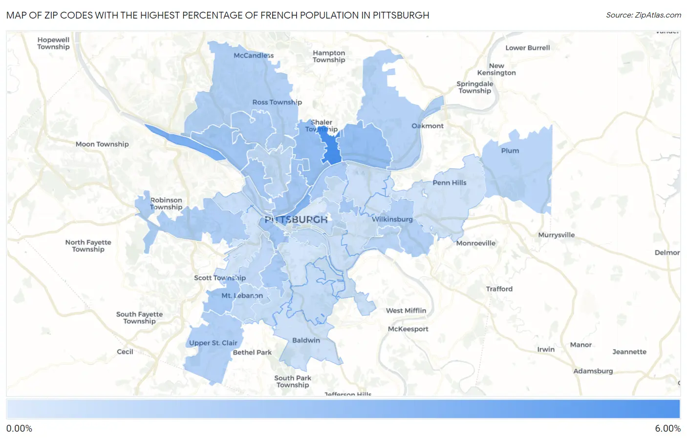 Zip Codes with the Highest Percentage of French Population in Pittsburgh Map
