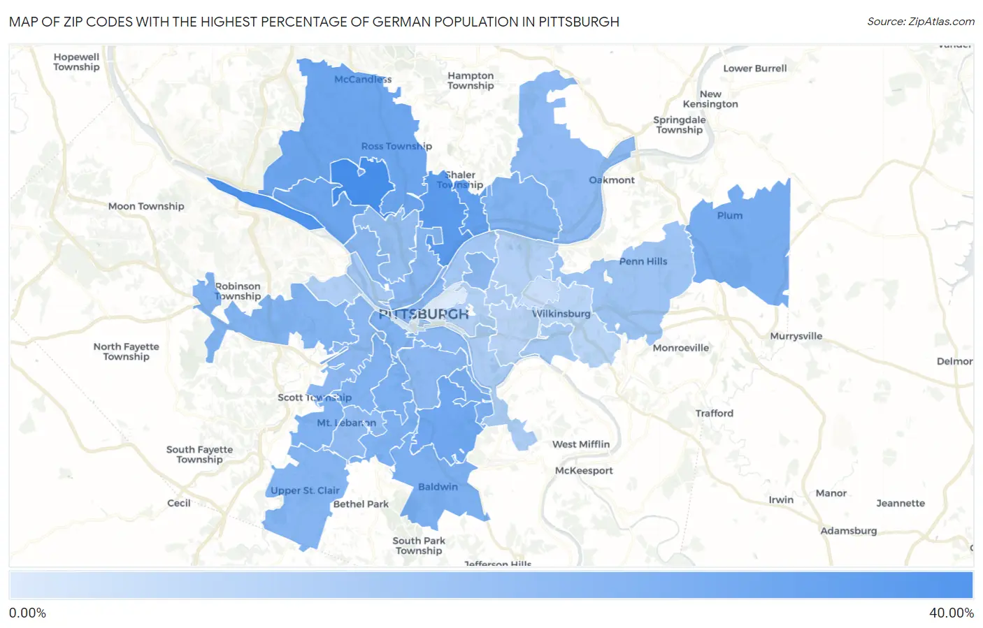 Zip Codes with the Highest Percentage of German Population in Pittsburgh Map