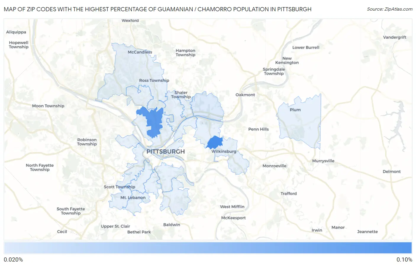 Zip Codes with the Highest Percentage of Guamanian / Chamorro Population in Pittsburgh Map