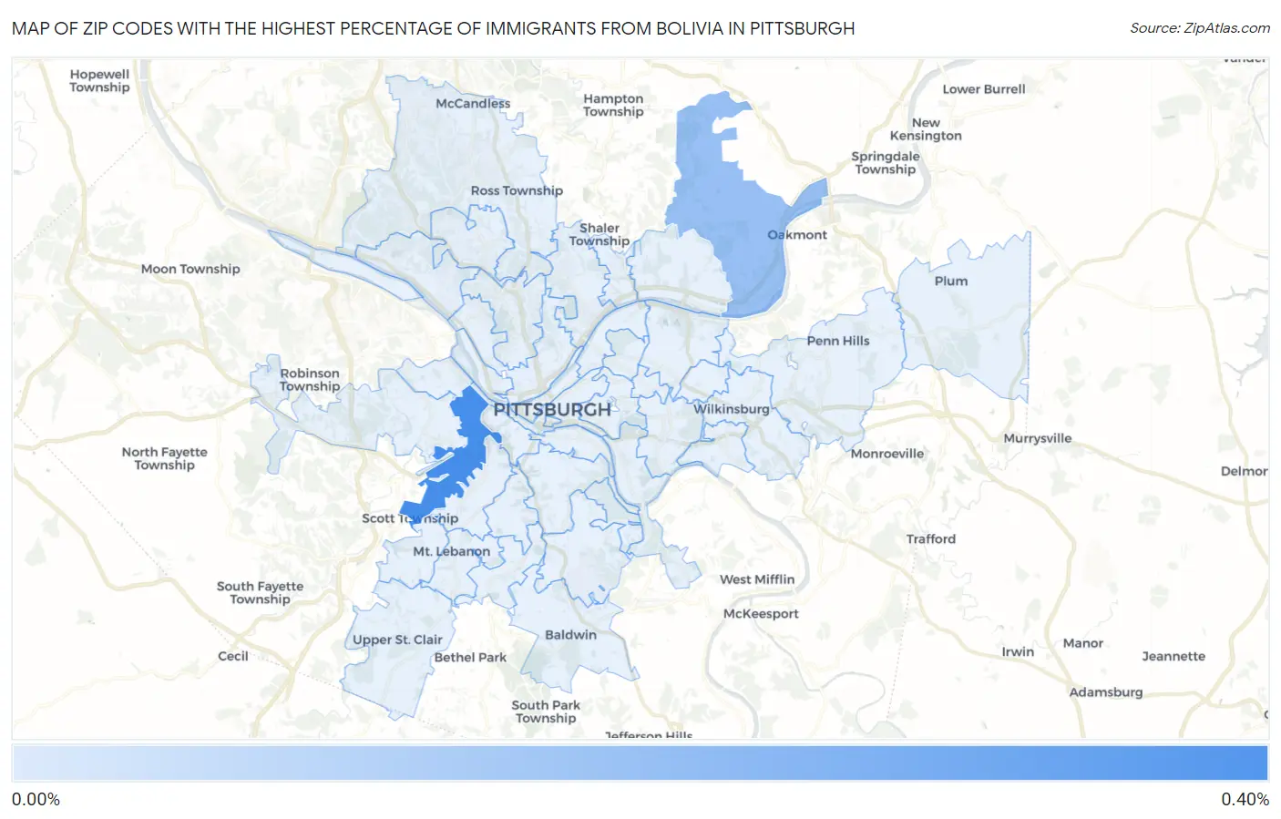 Zip Codes with the Highest Percentage of Immigrants from Bolivia in Pittsburgh Map