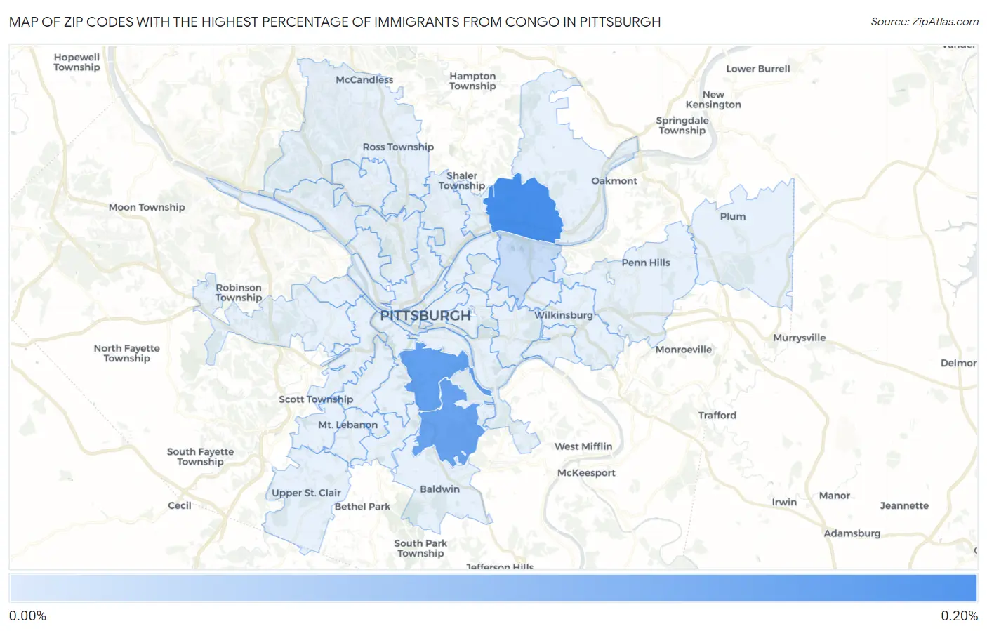 Zip Codes with the Highest Percentage of Immigrants from Congo in Pittsburgh Map