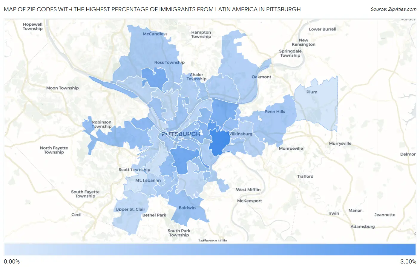 Zip Codes with the Highest Percentage of Immigrants from Latin America in Pittsburgh Map