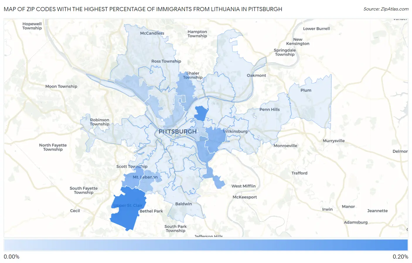 Zip Codes with the Highest Percentage of Immigrants from Lithuania in Pittsburgh Map