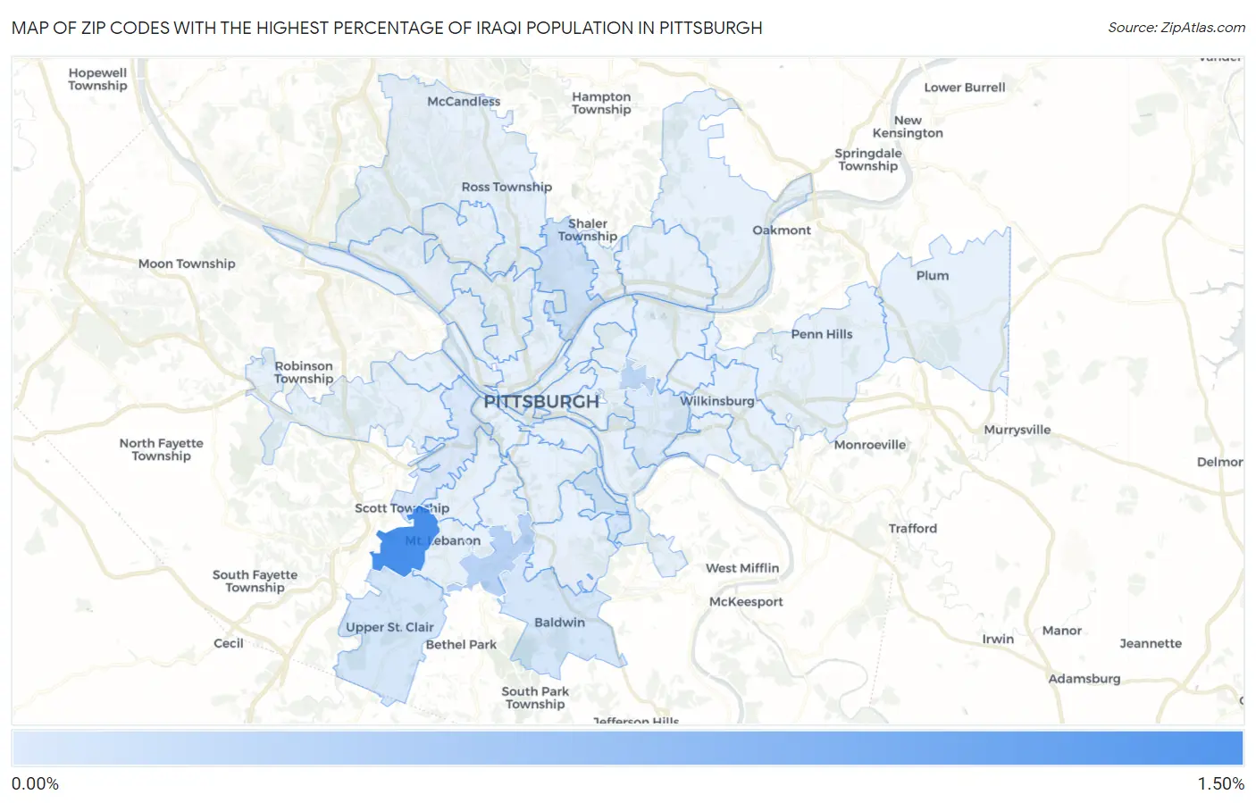 Zip Codes with the Highest Percentage of Iraqi Population in Pittsburgh Map