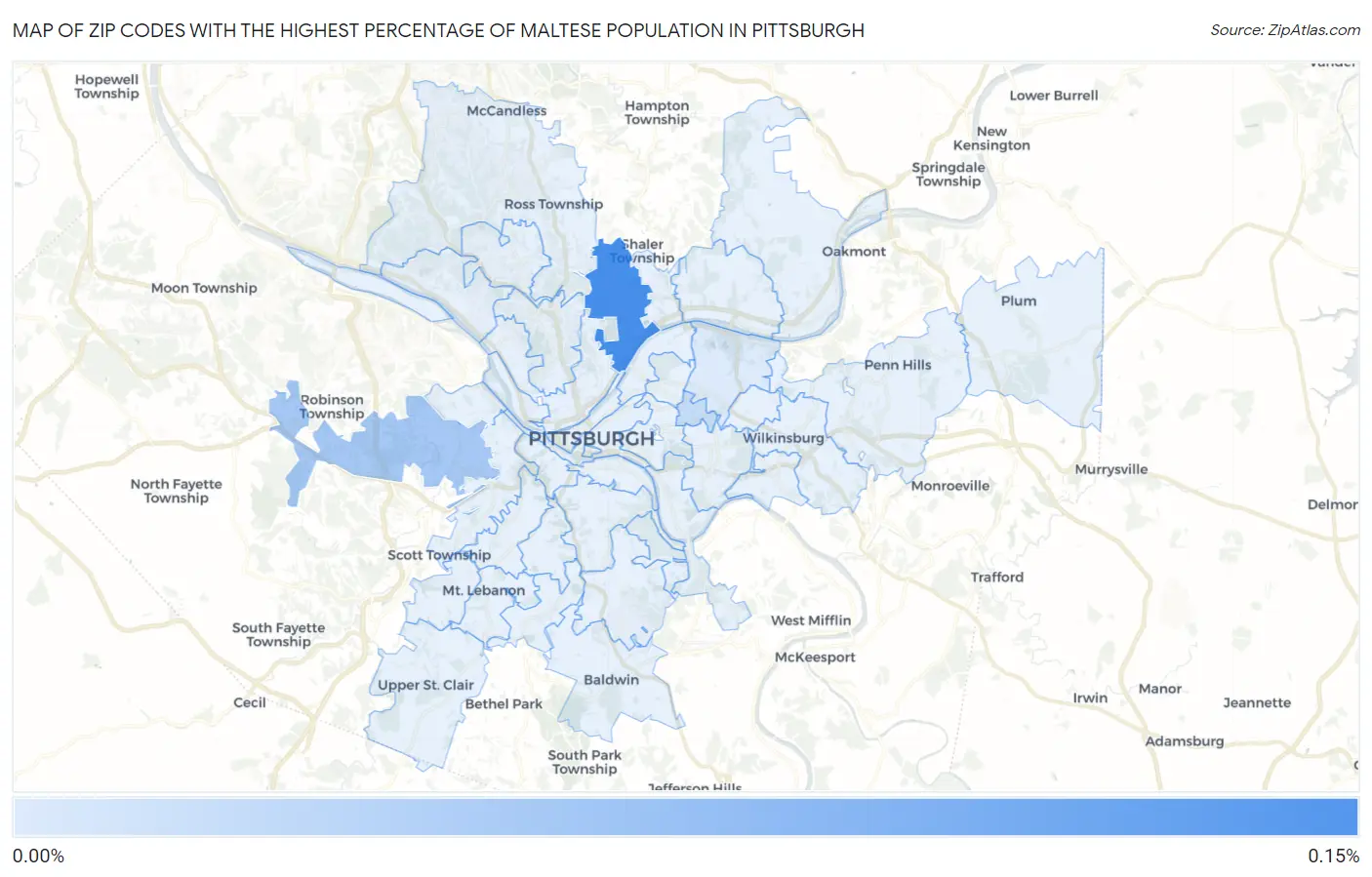 Zip Codes with the Highest Percentage of Maltese Population in Pittsburgh Map