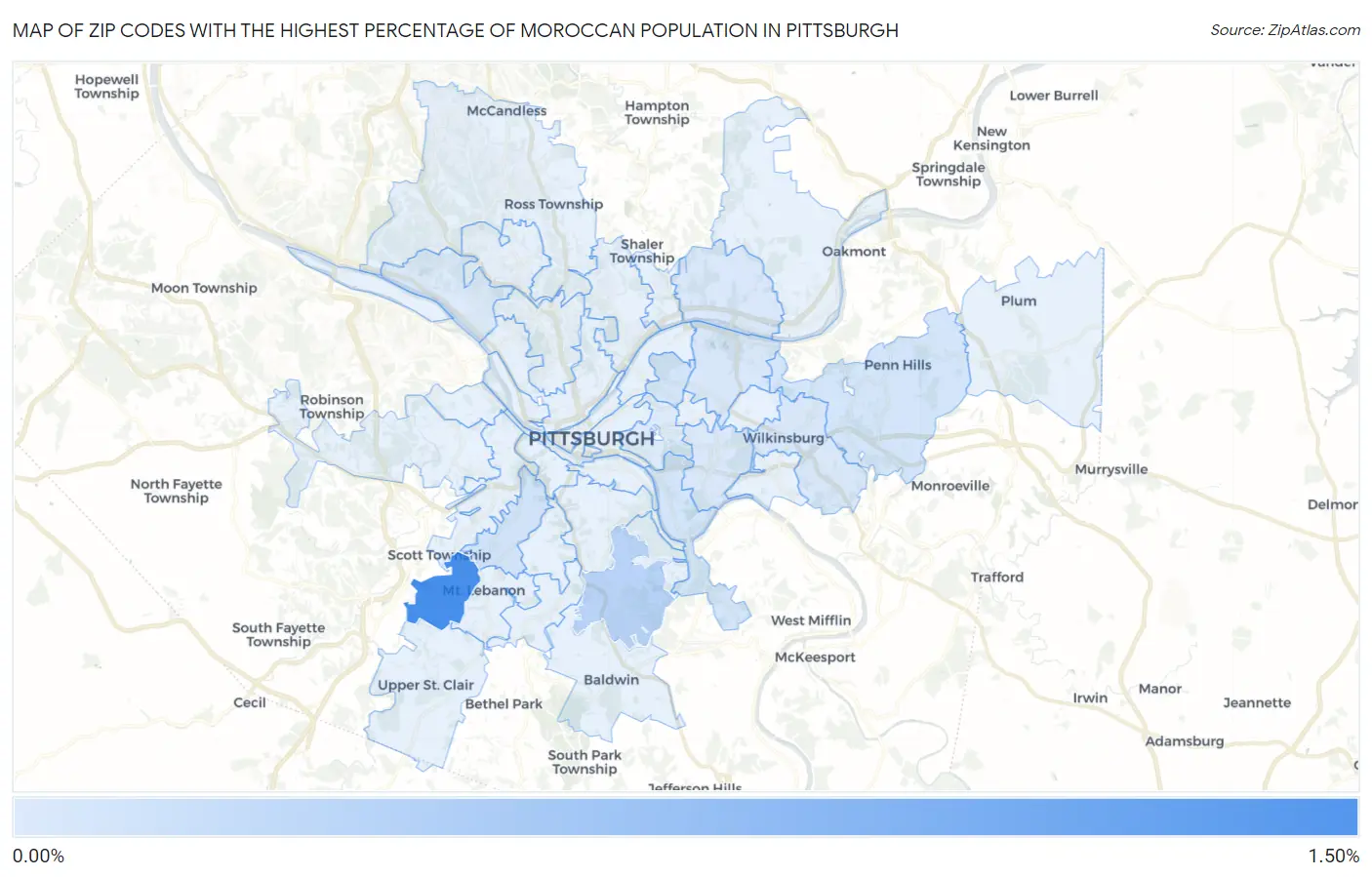 Zip Codes with the Highest Percentage of Moroccan Population in Pittsburgh Map