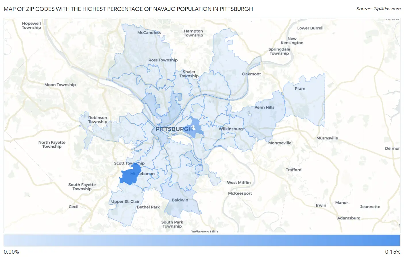 Zip Codes with the Highest Percentage of Navajo Population in Pittsburgh Map