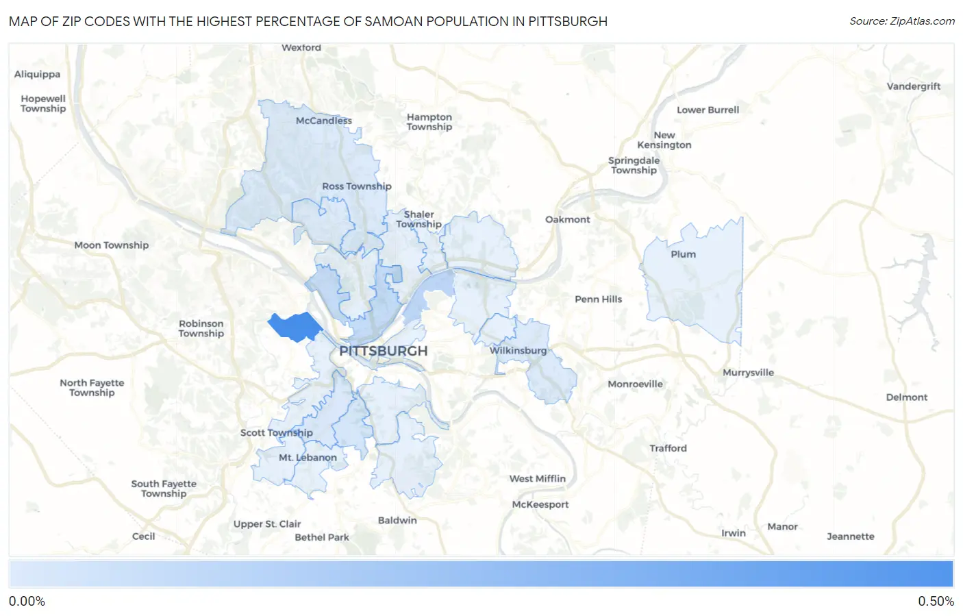Zip Codes with the Highest Percentage of Samoan Population in Pittsburgh Map