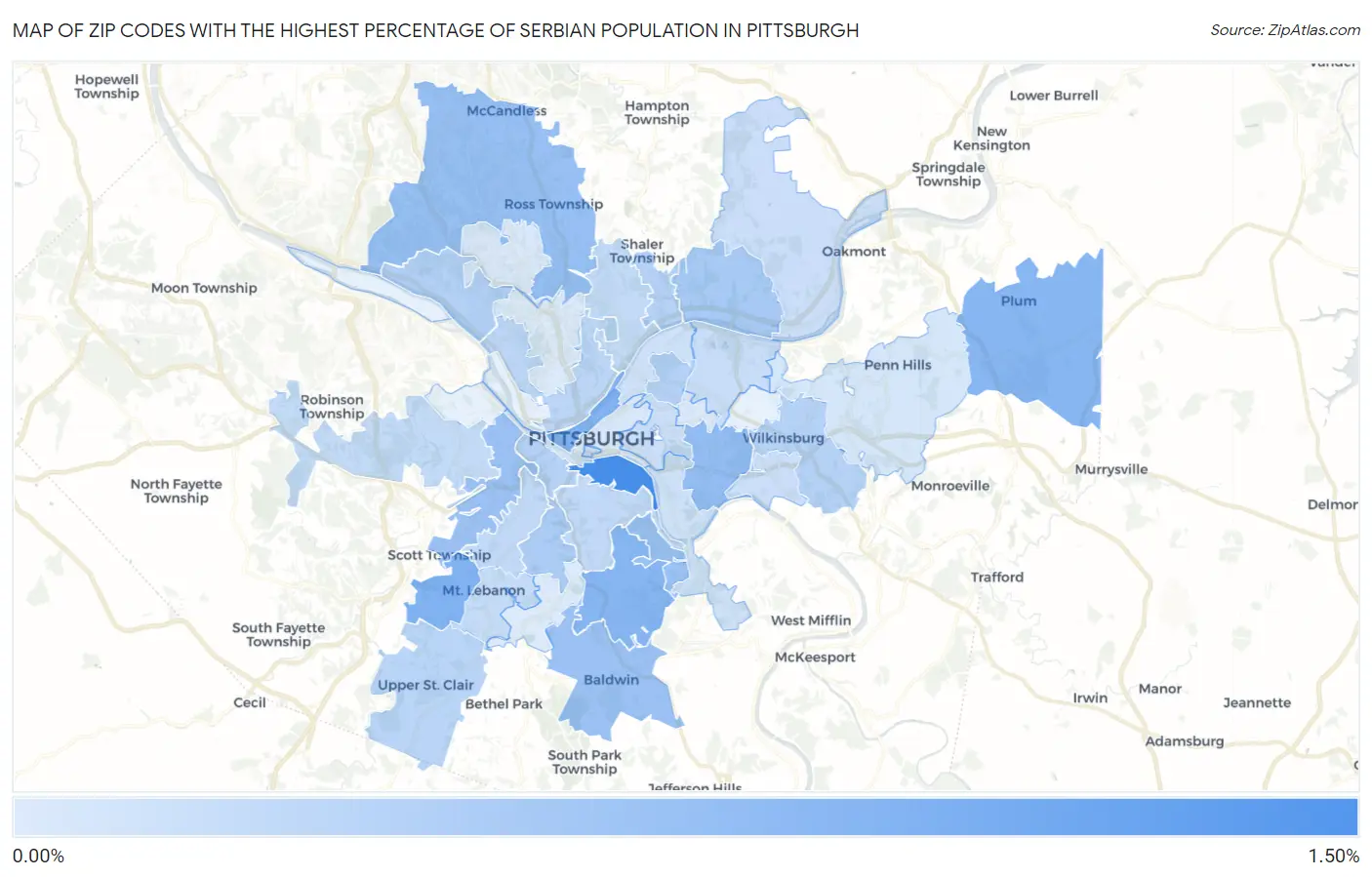 Zip Codes with the Highest Percentage of Serbian Population in Pittsburgh Map