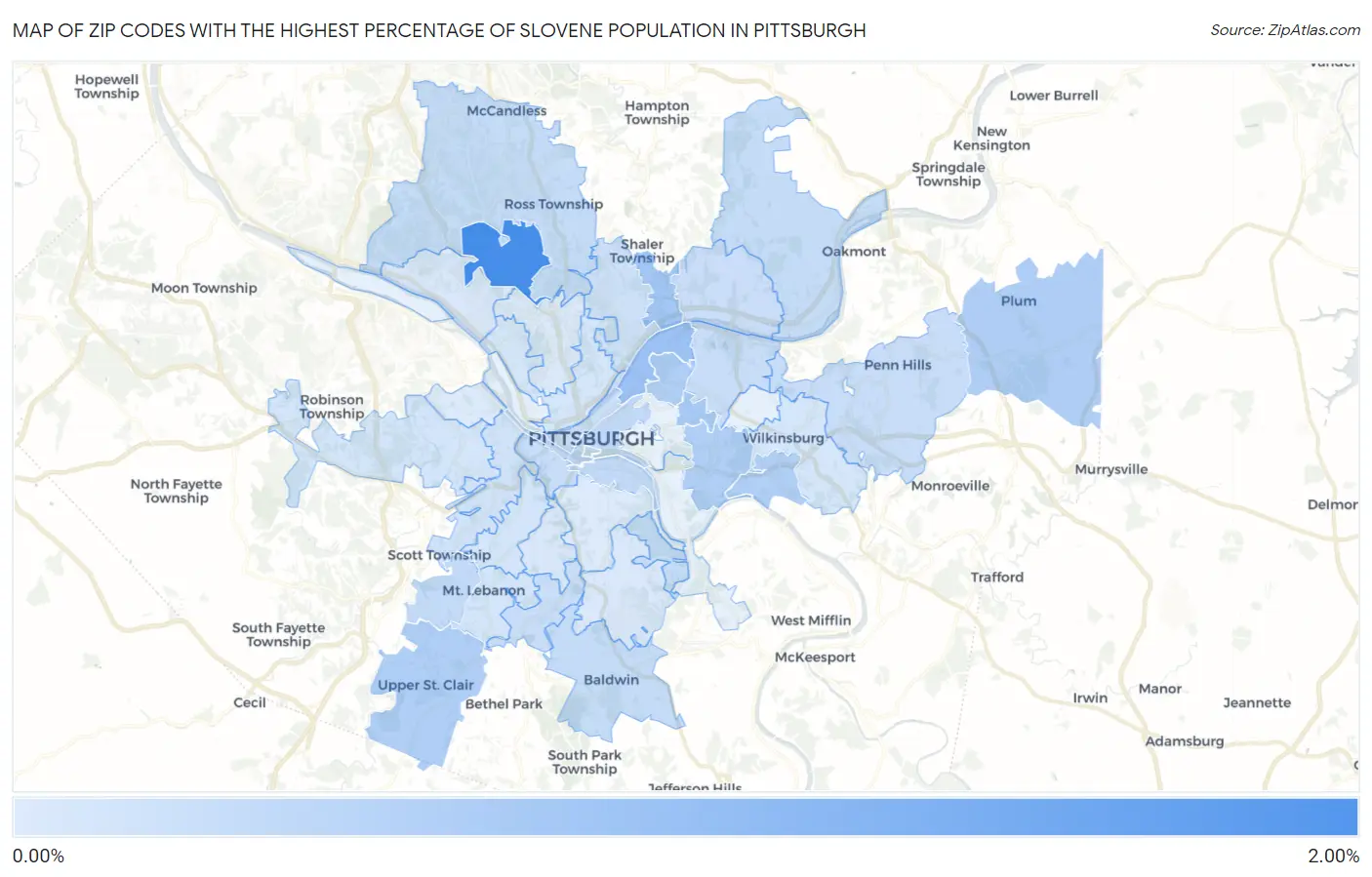 Zip Codes with the Highest Percentage of Slovene Population in Pittsburgh Map