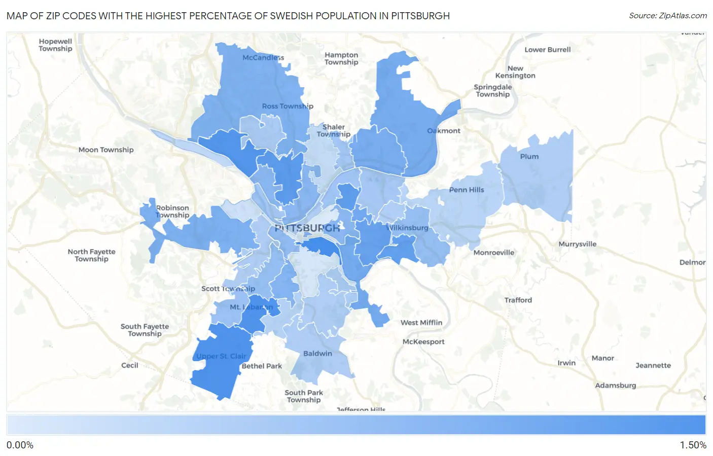 Zip Codes with the Highest Percentage of Swedish Population in Pittsburgh Map