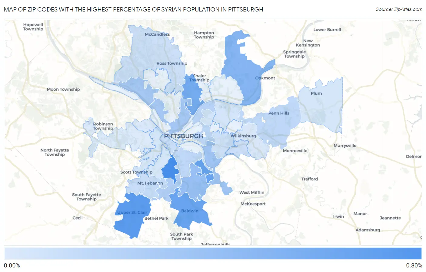 Zip Codes with the Highest Percentage of Syrian Population in Pittsburgh Map