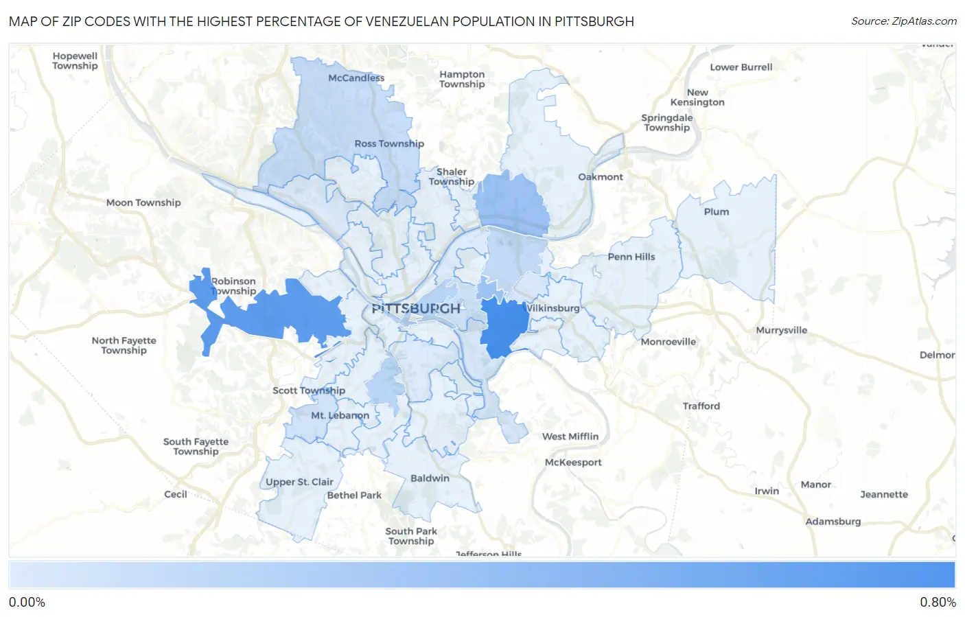 Zip Codes with the Highest Percentage of Venezuelan Population in Pittsburgh Map