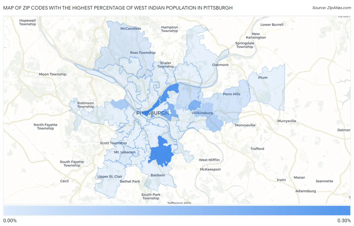 Zip Codes with the Highest Percentage of West Indian Population in Pittsburgh Map
