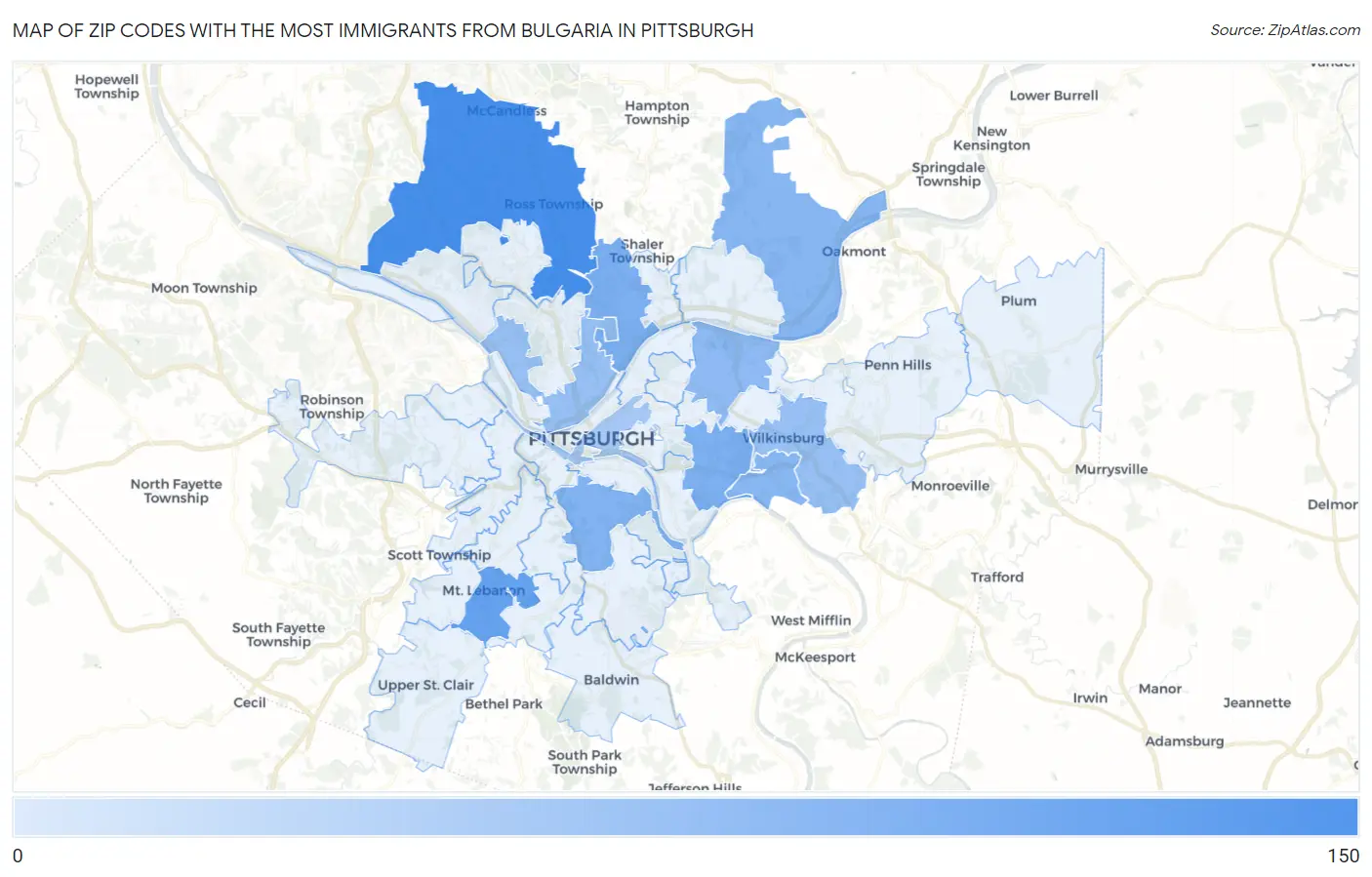 Zip Codes with the Most Immigrants from Bulgaria in Pittsburgh Map