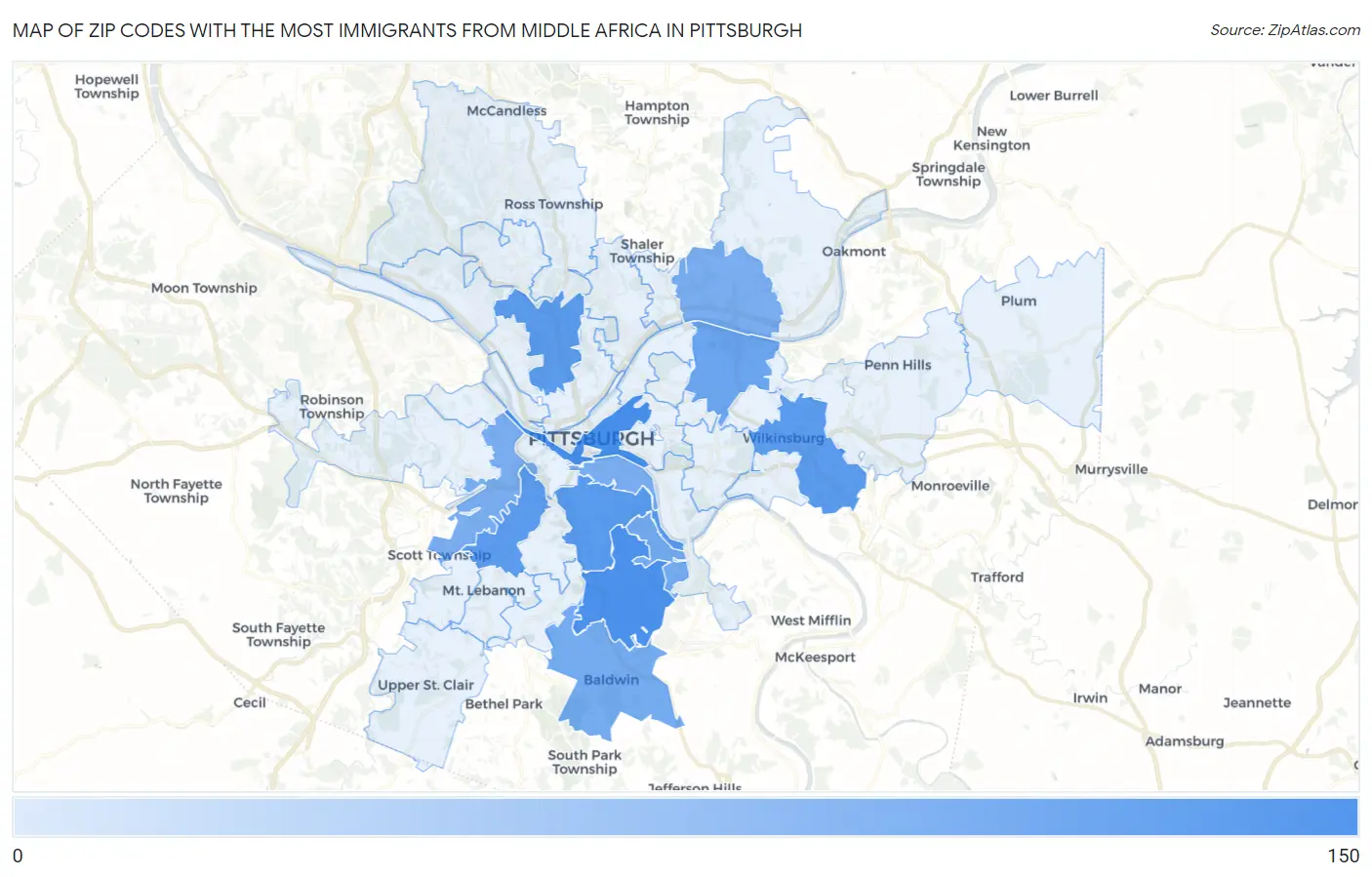 Zip Codes with the Most Immigrants from Middle Africa in Pittsburgh Map