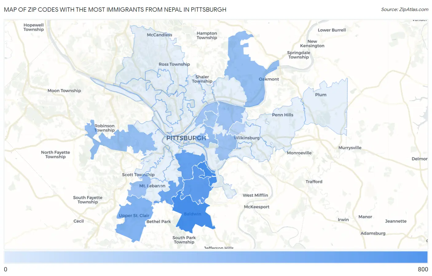 Zip Codes with the Most Immigrants from Nepal in Pittsburgh Map