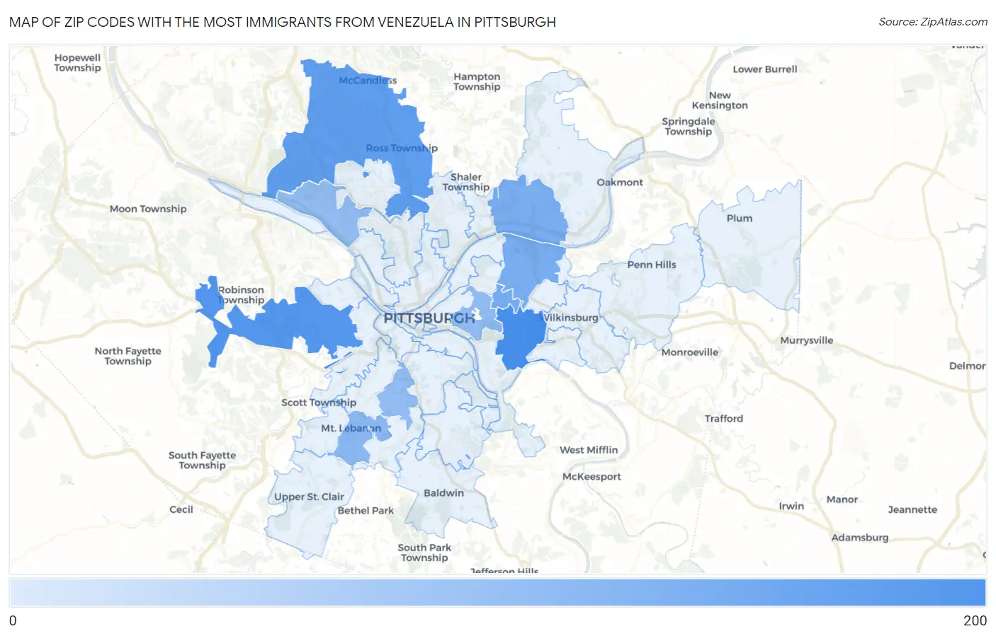 Zip Codes with the Most Immigrants from Venezuela in Pittsburgh Map