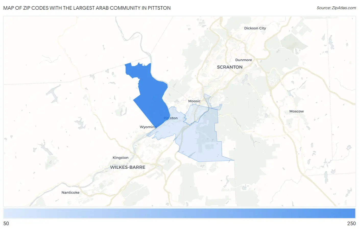 Zip Codes with the Largest Arab Community in Pittston Map