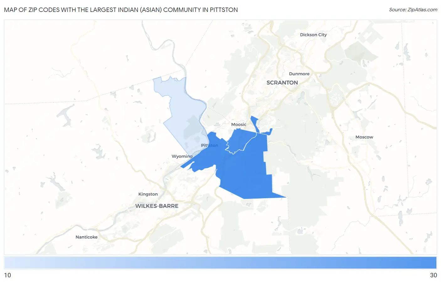 Zip Codes with the Largest Indian (Asian) Community in Pittston Map